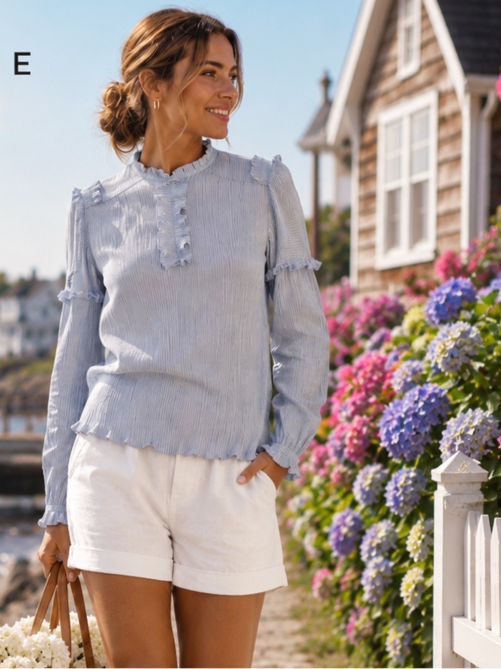 MUNTHE Copenhagen Blue Textured Ruffle Blouse Scandinavian Blouse Size 38/ US 6